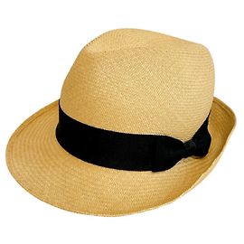 Chanel Strohhut mit Coco Mark Band Schwarz Beige