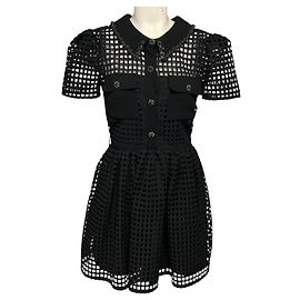Self portrait Self-Portrait Black Grid Lace Mini Dress Black