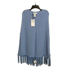 Autre Marque Blauer Kaschmir-Poncho mit Fransen Blau