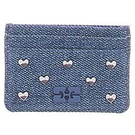 Ganni Bou Kartenetui mit Herz-Nieten aus Denim Blau