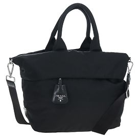 PRADA Reversible Hand Bag Nylon 2way Black Silver Other