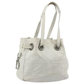 Christian Dior Canage Tote Bag Leather White Silver Other