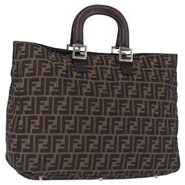 FENDI Zucca Canvas Hand Bag Brown Silver Altro
