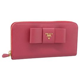 PRADA Saffiano Long Wallet Pink Gold Tone Other