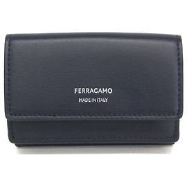 Salvatore Ferragamo Tri-Fold Leather Wallet Navy blue