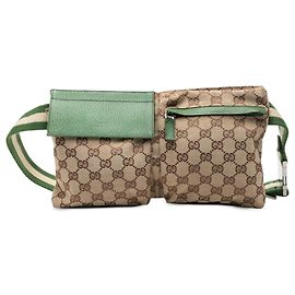 Gucci Beige GG Canvas Web Double Pocket Belt Bag Beige