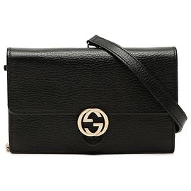 Gucci Black Dollar Calfskin Interlocking G Wallet on Chain Black