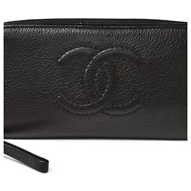 Chanel Black Leather Long Wallet Black