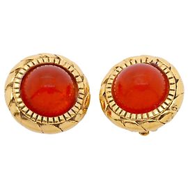 Brincos de clip Chanel círculo dourado e vermelho Vermelho Dourado