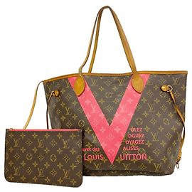 Louis Vuitton Monogram V-Line Neverfull MM Tote Bag Rot