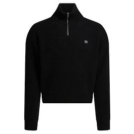 Céline Gerippte Wollstrick-Truckerjacke Schwarz Schwarz