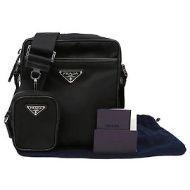 Prada Bolsa de ombro em couro Saffiano e Re-Nylon com logo triangular Preto Preto