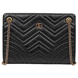 Gucci Bolsa de Ombro com Corrente GG Marmont em Couro Medium Preta Preto