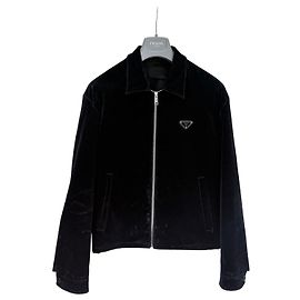 Prada Velours-Denim-Bomberjacke Schwarz Schwarz