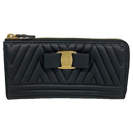 Salvatore Ferragamo Vara Leather Long Wallet Black