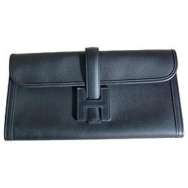 Hermès Jige Elan Black Swift Leather Clutch Bag Black