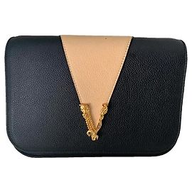 Borsa a tracolla Versace in pelle nera e beige Nero Beige