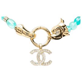 Collier Chanel Coco Mark Bleu Doré