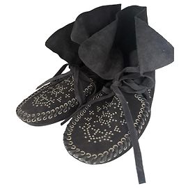 Isabel Marant Studded Black Suede Ankle Boots Black