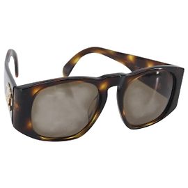 Óculos de Sol CHANEL Plástico Marrom Dourado CC Auth bs36894 Marrom Dourado