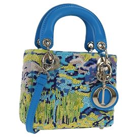 Sac à main Christian Dior Lady Dior Perles 2way Bleu Ton Or Auth 199182SM Bleu Autre