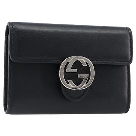 GUCCI Key Case Leather Black Silver Auth bs36907 Black Silvery