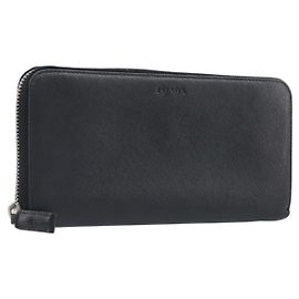 PRADA Long Wallet Safiano Leather Black Silver Auth bs36866 Black Silvery
