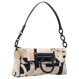 Borsa a tracolla Salvatore Ferragamo Gancini in raso beige e nero Auth 202099 Nero Beige