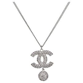 Collana CHANEL Strass metallo Silver CC Auth 199879M Argento