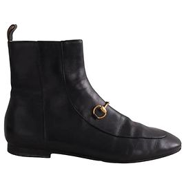 Gucci Black Leather Ankle Boots Size 38 Black