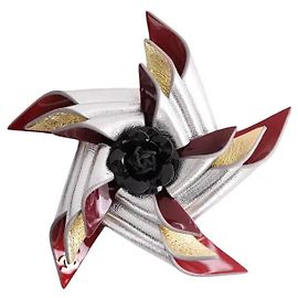 Chanel Brooch Leather Silver Silvery