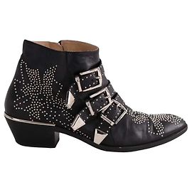Botas Chloé de cuero negro con hebilla Negro