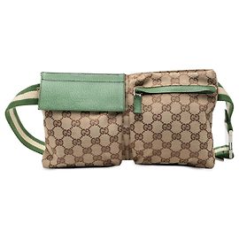 Bolso cinturón Gucci GG Canvas Web con doble bolsillo Verde Verde