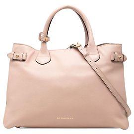 Bolsa Satchel Banner Burberry em couro e House Check, Rosa, Medium Rosa