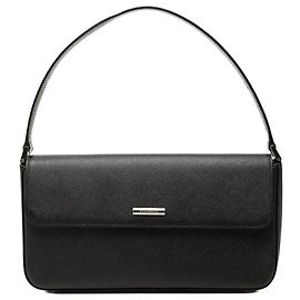 Sac à épaule à rabat en cuir Burberry noir Noir