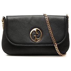 Bolsa de Ombro Gucci Medium 1973 em Pele de Bezerro Preta com Corrente Preto