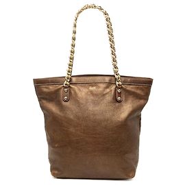 Tote Capri Gucci em couro de bezerro metalizado marrom com corrente Marrom