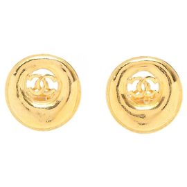 Chanel Coco Mark Gold Plated Clip Earrings Golden
