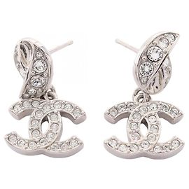 Brincos de pino Chanel Coco Mark Silver/Clear Prata Outro