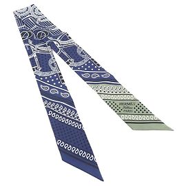 Hermès Lenço Twilly Hermes EPERON D'OR Branco Azul
