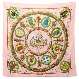 Hermès Lenço Hermes Carre 90 Emblemes de l'Europe Rosa Multicor Verde
