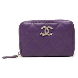 Chanel Matelassé Coin Purse in Purple Leather Purple