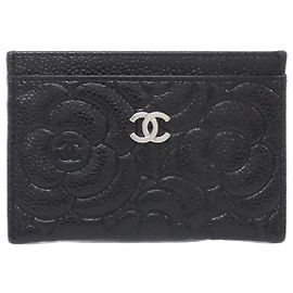 Chanel 82286 Black Grained Calfskin Card Case Black