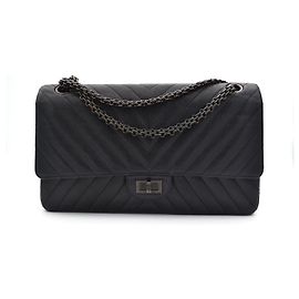 Chanel So Black Chevron Quilted Leather Double Flap Shoulder Bag Black