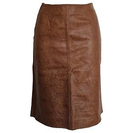 Céline Celine Saia Midi em Pele de Cordeiro Gofrada Castanha Marrom