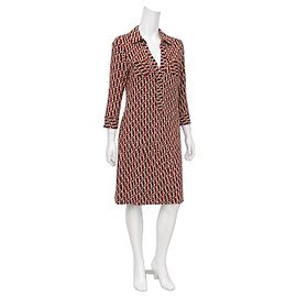 Vestido polo Diane von Furstenberg de jersey de seda Castaño Negro Blanco Roja
