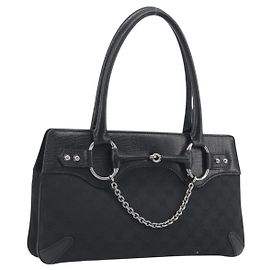 GUCCI Horsebit GG Canvas Handtasche Schwarz Silber 114913 Andere
