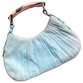 Yves Saint Laurent Mombasa Pleated Suede Handbag - Sky Blue Blue
