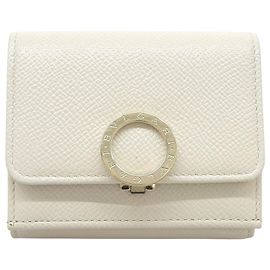 Bulgari Bvlgari Bicolor Leather Compact Tri-fold Wallet Beige Purple