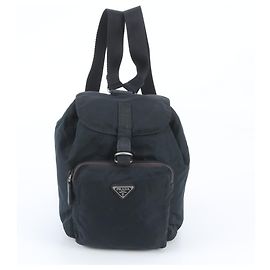 Mochila Prada de nailon Tessuto con logotipo triangular de cuero Negro